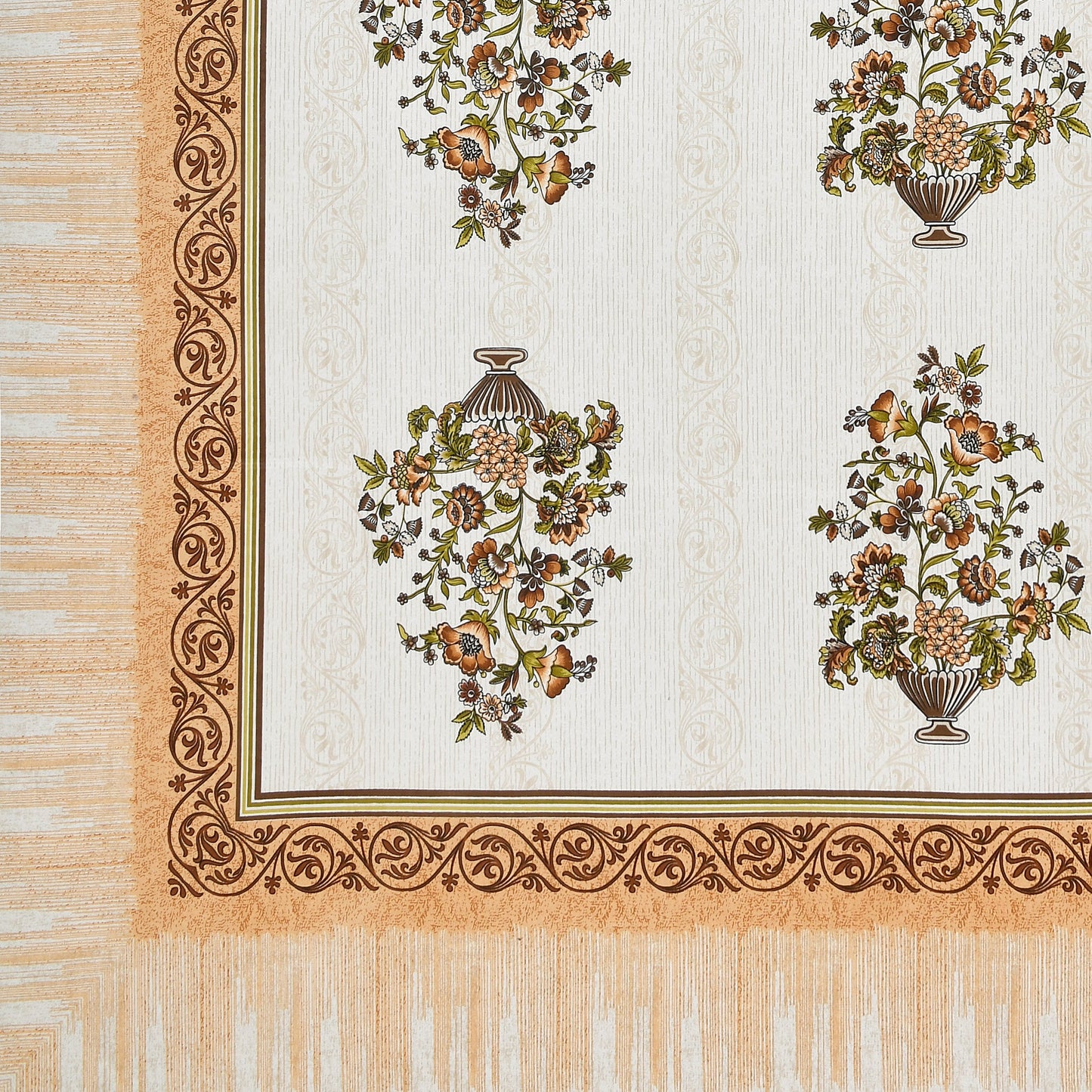 Pure Cotton Print Bedsheet-Double Bed-Flower Vase-Peachish Yellow