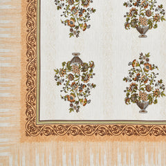 Ethnic Print Bedsheet-Double Bed-Flower Vase-Peachish Yellow