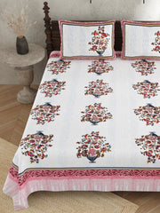 Pure Cotton Printed Bedsheet-Double Bed-Flower Vase-Pink