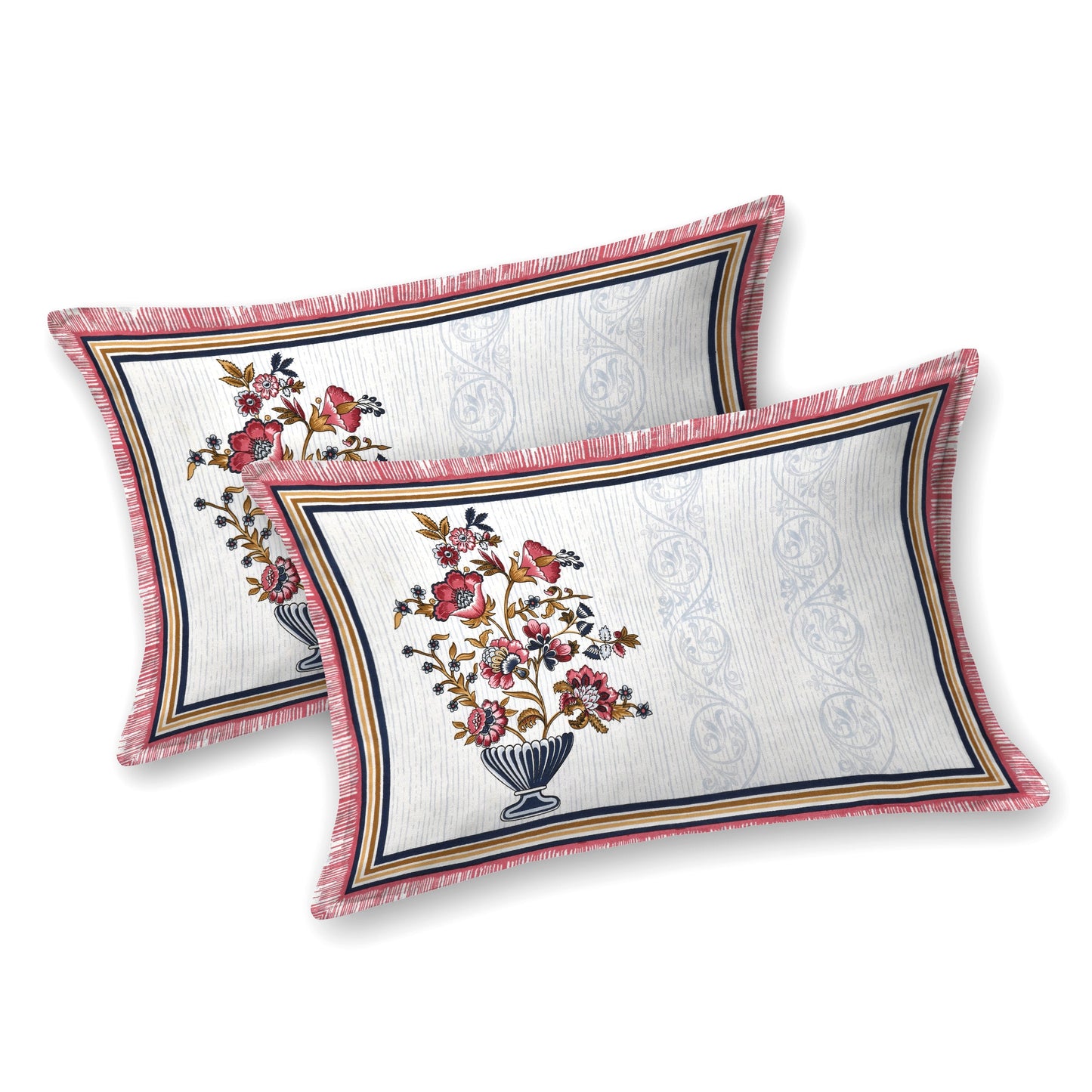 Pure Cotton Printed Bedsheet-Double Bed-Flower Vase-Pink