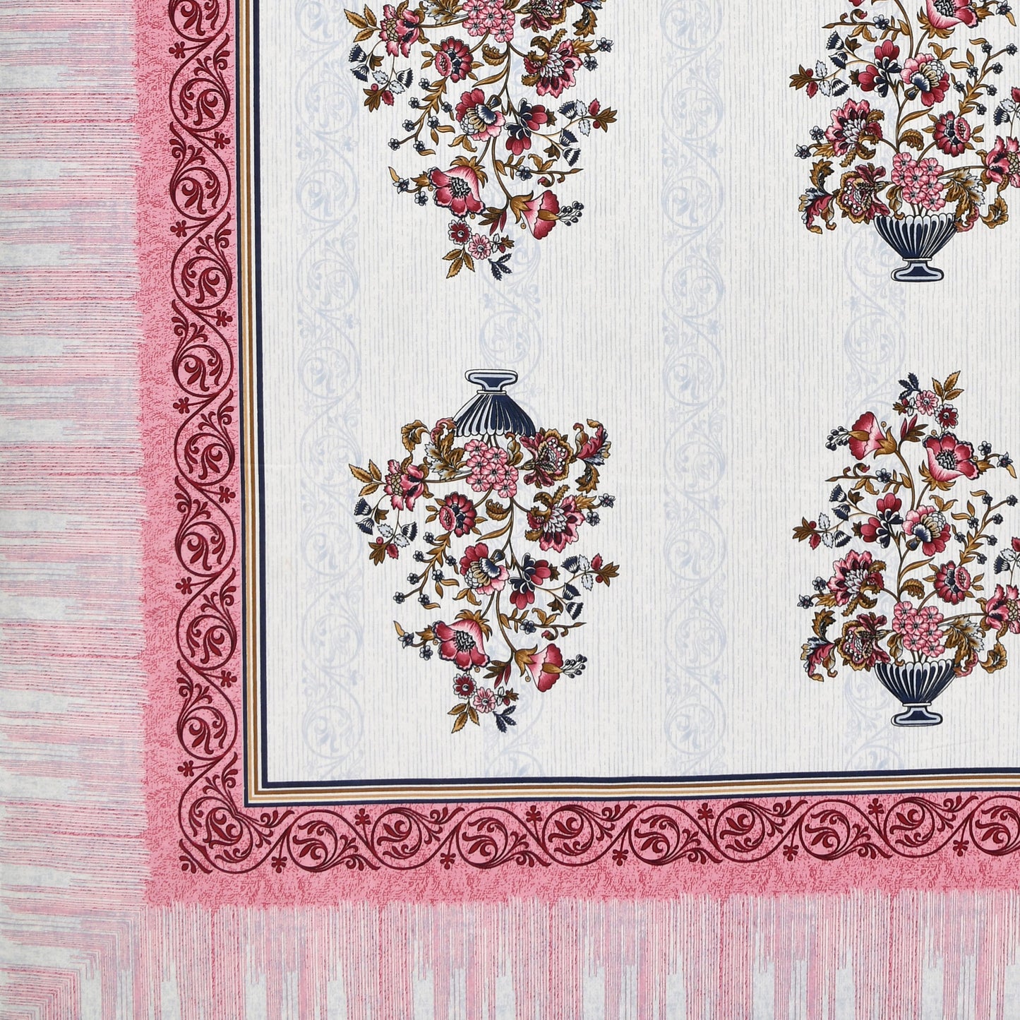 Pure Cotton Printed Bedsheet-Double Bed-Flower Vase-Pink