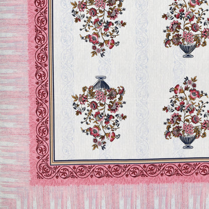 Pure Cotton Printed Bedsheet-Double Bed-Flower Vase-Pink