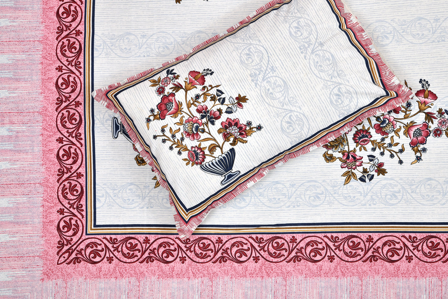 Pure Cotton Printed Bedsheet-Double Bed-Flower Vase-Pink