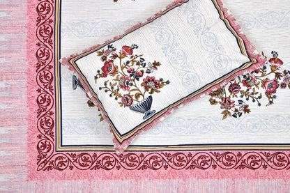 Pure Cotton Printed Bedsheet-Double Bed-Flower Vase-Pink