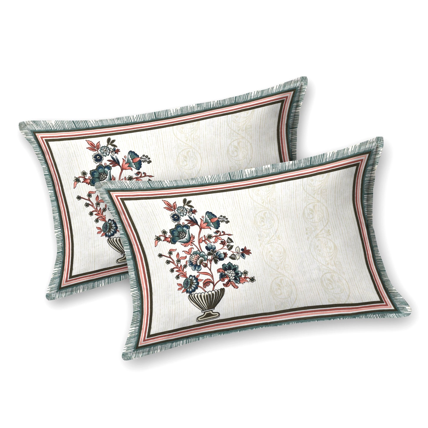 Pure Cotton Printed Bedsheet-Double Bed-Flower Vase-Green