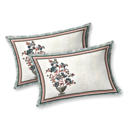 Pure Cotton Printed Bedsheet-Double Bed-Flower Vase-Green