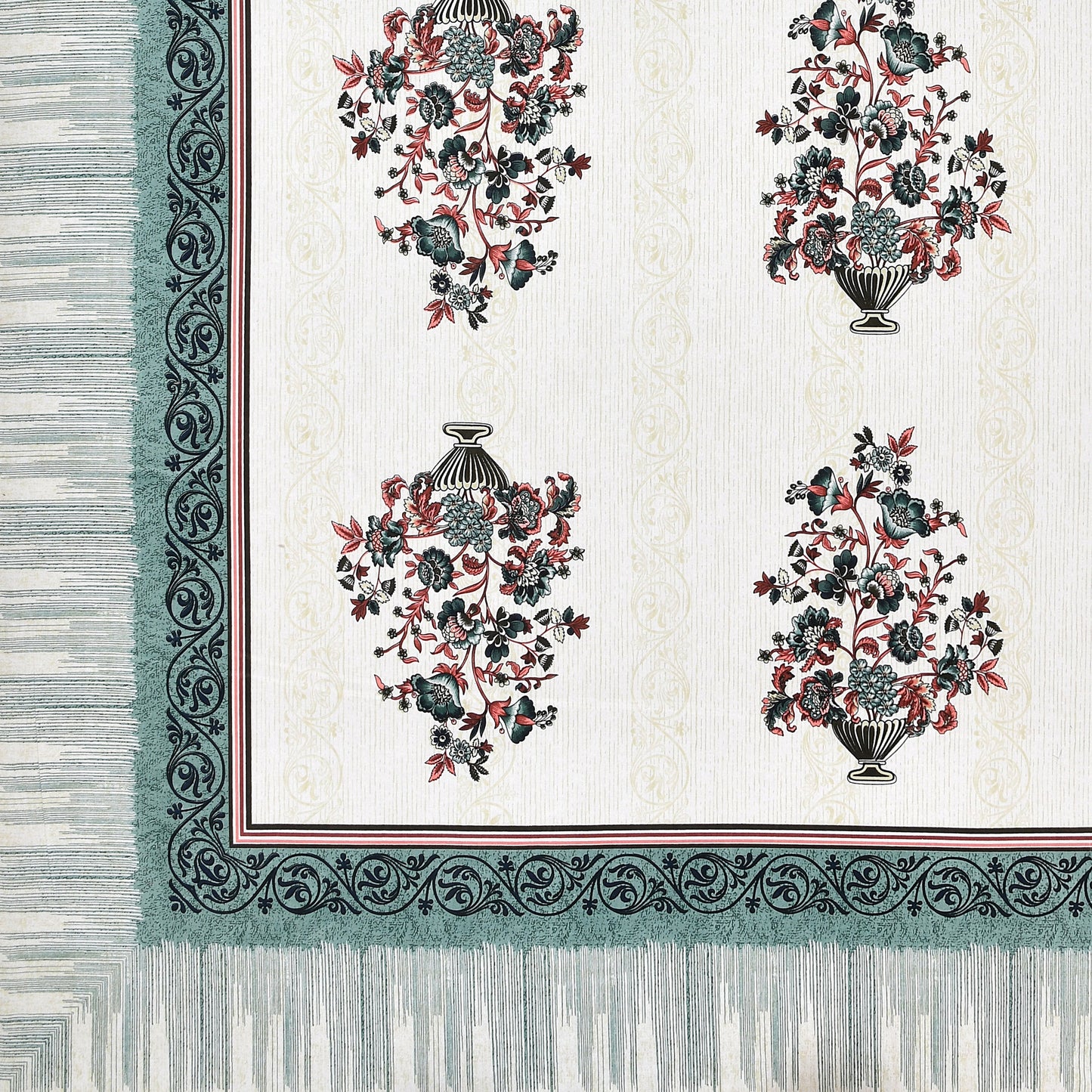 Pure Cotton Printed Bedsheet-Double Bed-Flower Vase-Green