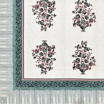 Pure Cotton Printed Bedsheet-Double Bed-Flower Vase-Green