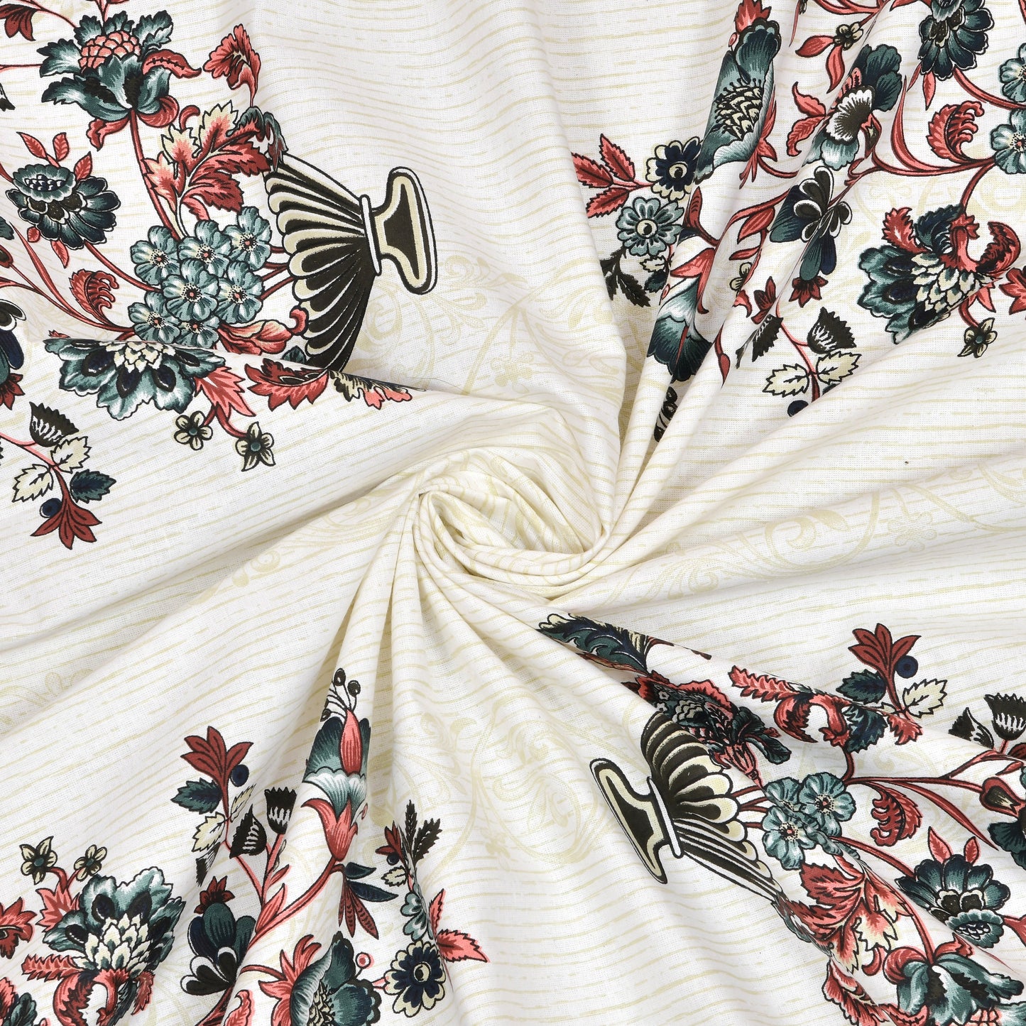 Pure Cotton Printed Bedsheet-Double Bed-Flower Vase-Green