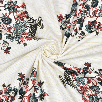 Pure Cotton Printed Bedsheet-Double Bed-Flower Vase-Green