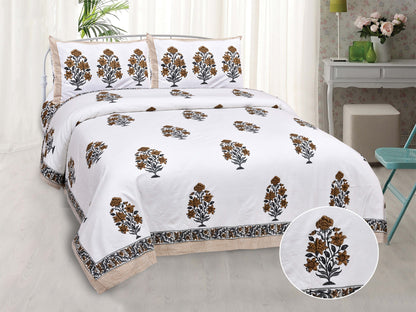 Pure Cotton Printed Bedsheet- Double Bed -Flower Tree - Light Brown