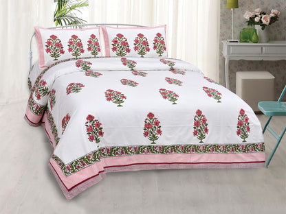 Pure Cotton Printed Bedsheet-Double Bed-Flower Tree-Pink