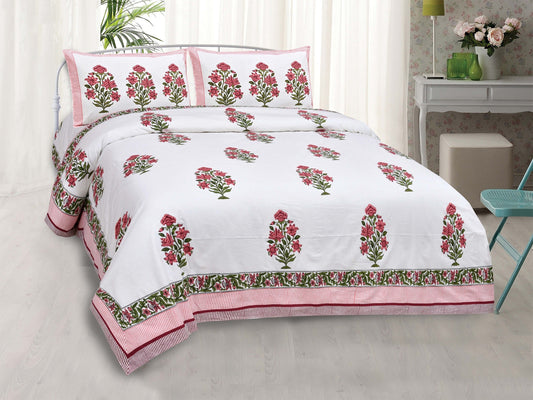 Pure Cotton Printed Bedsheet-Double Bed-Flower Tree-Pink