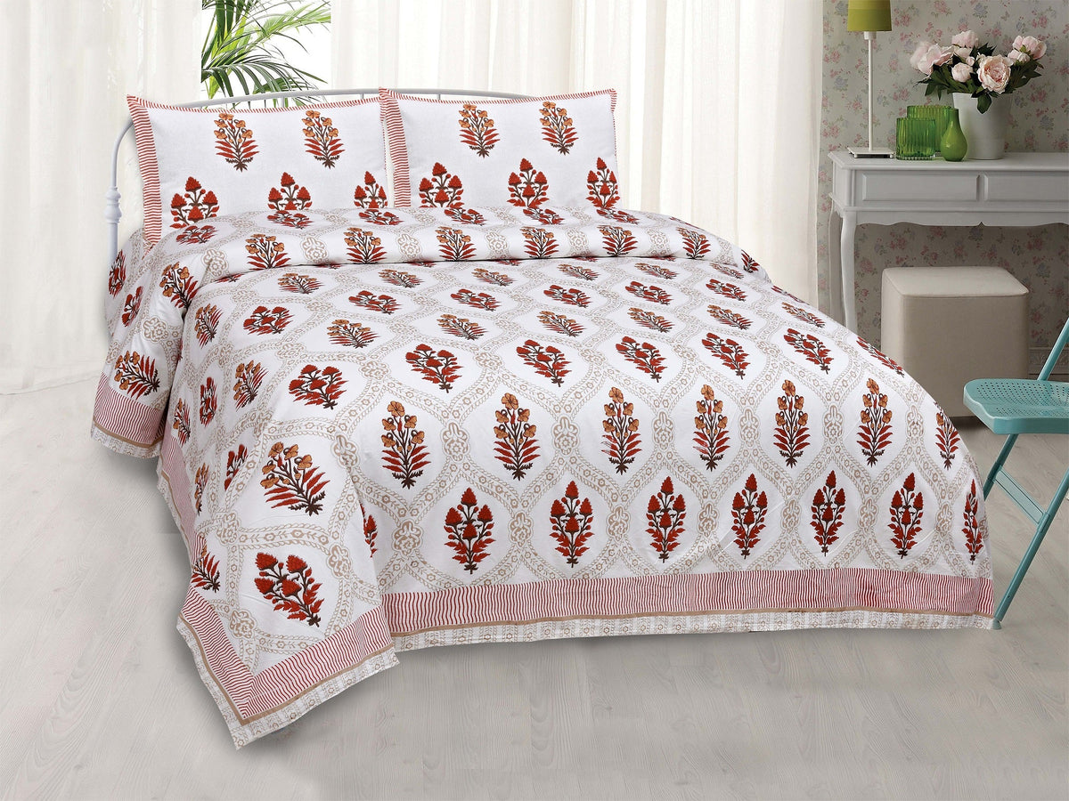 Ethnic Prints Bedsheet- Double Bed - Patterned Flower Tree - Red