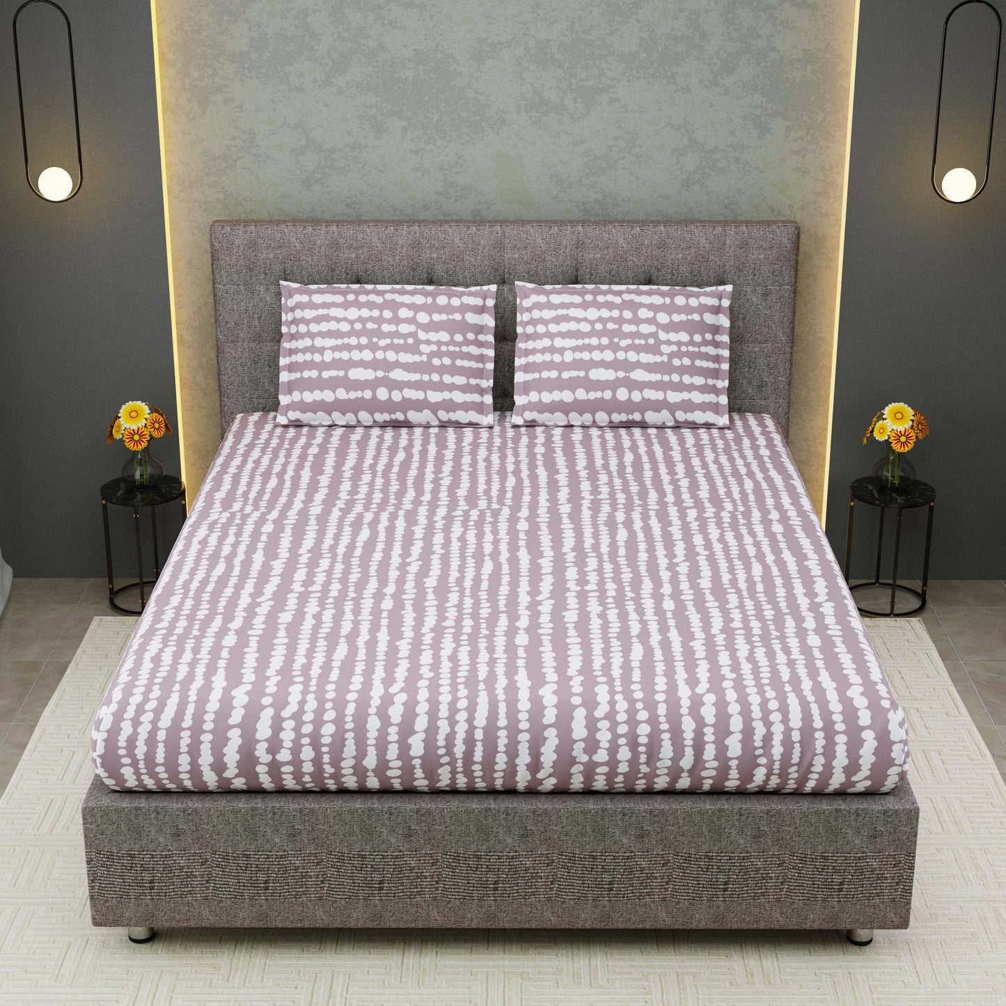 Pure Cotton Printed Bedsheet- Double Bed -Stripes-Muddy Pink