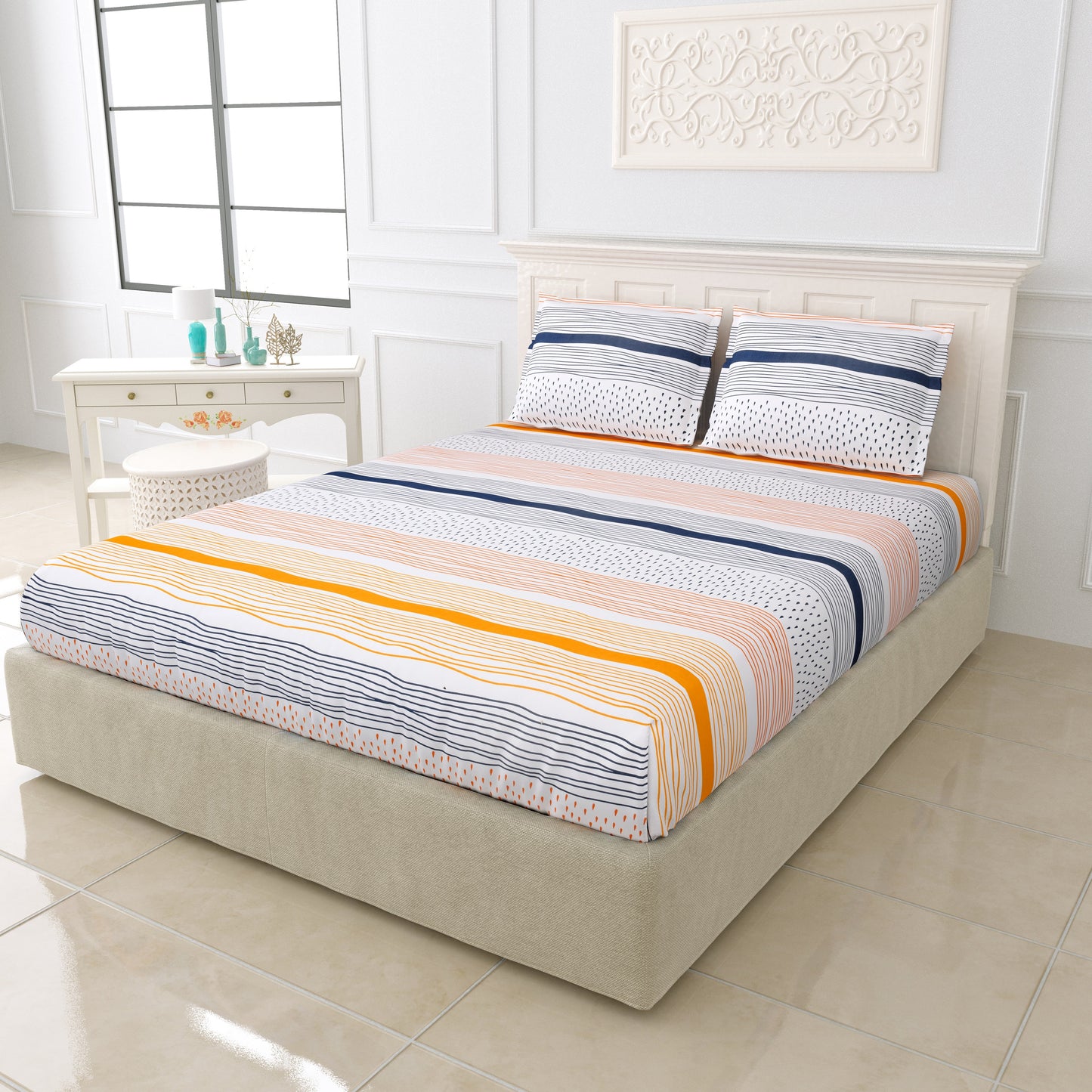 Printed Bedsheet- Double Bed -Colored Waves