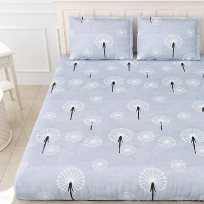 Printed Bedsheet- Double Bed -Grey Dandelions