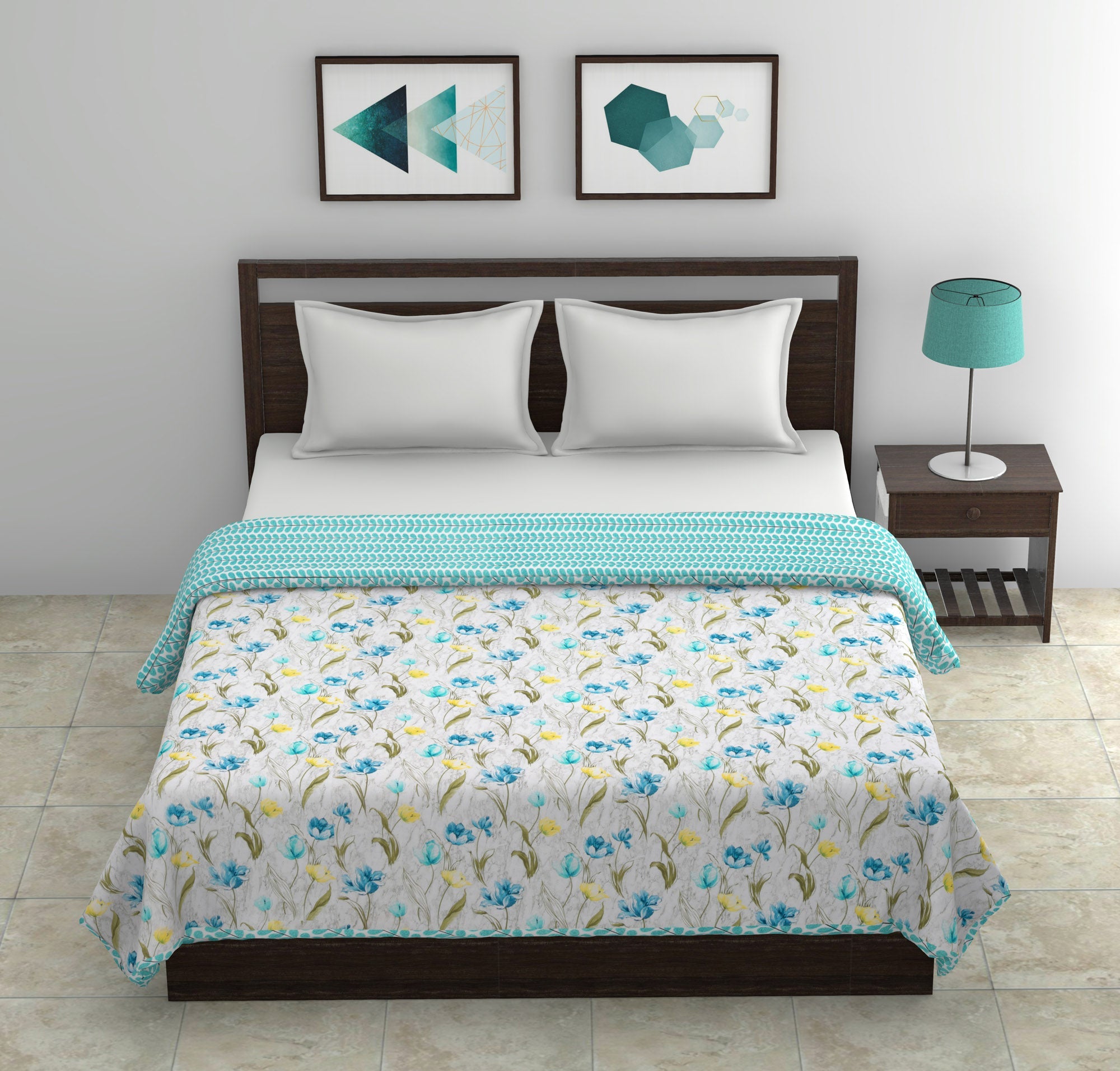 Dohar Cotton- Double Bed- Blue Tulips