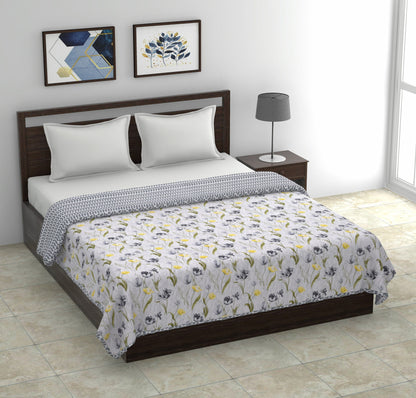 Dohar Cotton-Double Bed- Gray Tulips