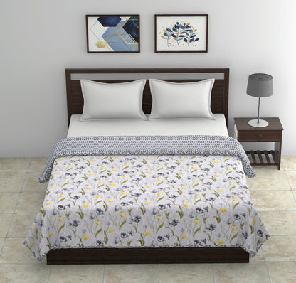 Dohar Cotton-Double Bed- Gray Tulips