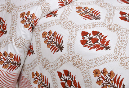 Pure Cotton Printed Bedsheet- Double Bed - Patterned Flower Tree - Red