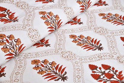 Pure Cotton Printed Bedsheet- Double Bed - Patterned Flower Tree - Red