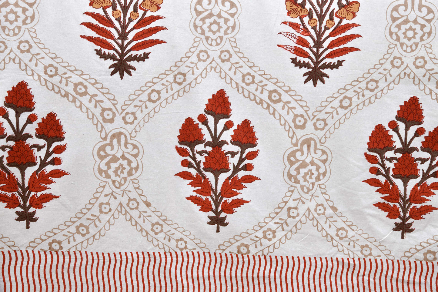 Pure Cotton Printed Bedsheet- Double Bed - Patterned Flower Tree - Red