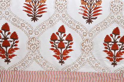 Pure Cotton Printed Bedsheet- Double Bed - Patterned Flower Tree - Red