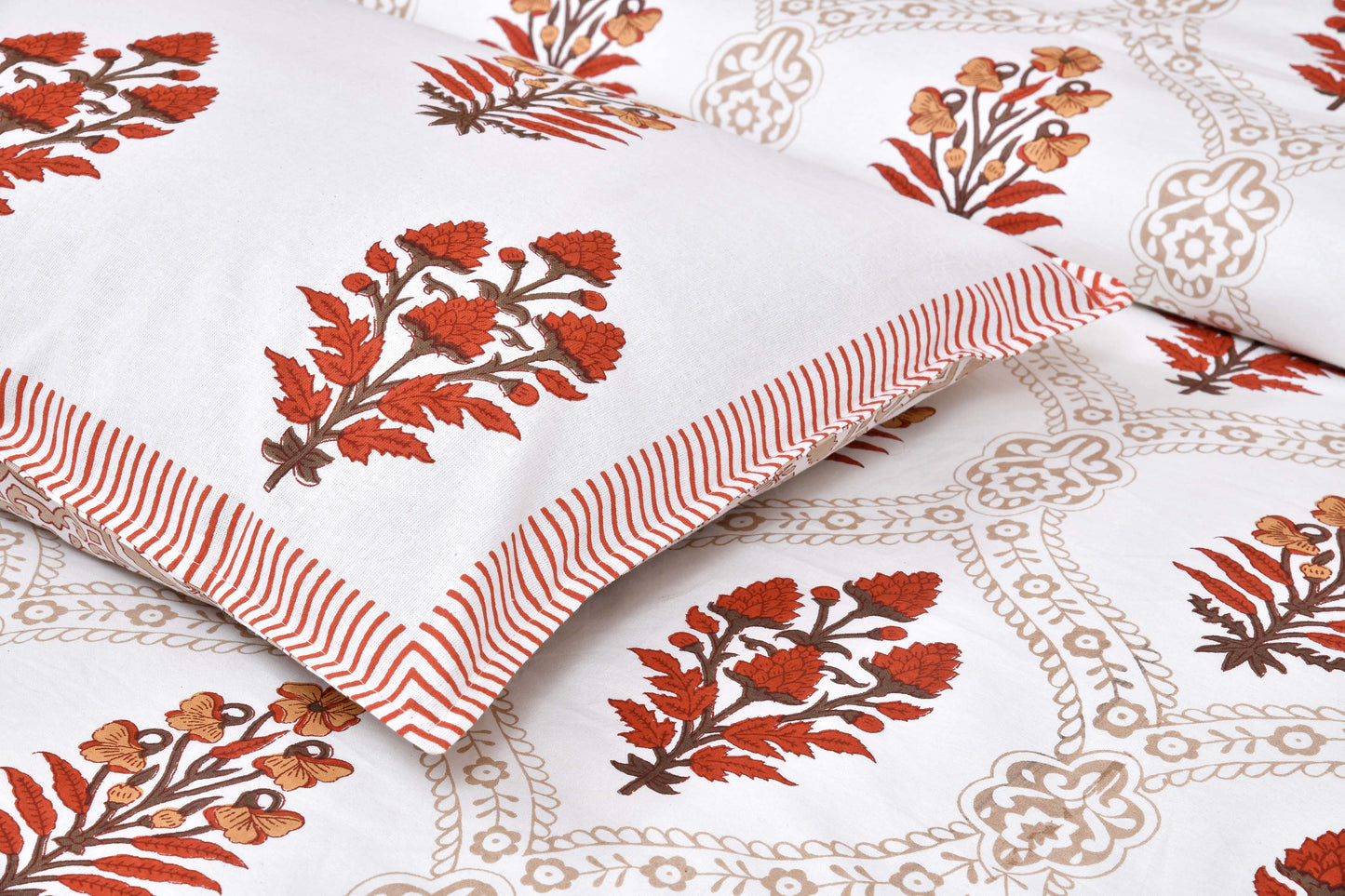 Pure Cotton Printed Bedsheet- Double Bed - Patterned Flower Tree - Red