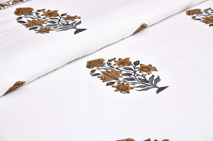 Pure Cotton Printed Bedsheet- Double Bed -Flower Tree - Light Brown