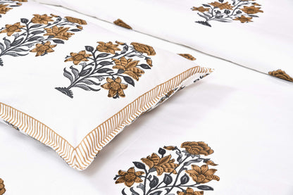 Pure Cotton Printed Bedsheet- Double Bed -Flower Tree - Light Brown
