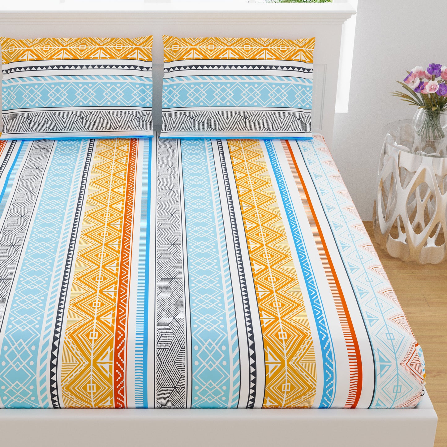 Pure Cotton Printed Bedsheet- Double Bed -Tribal Art Orange