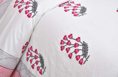 Pure Cotton Printed Bedsheet- Double Bed - Tulip Motifs - Pink