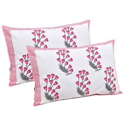 Pure Cotton Printed Bedsheet- Double Bed - Tulip Motifs - Pink