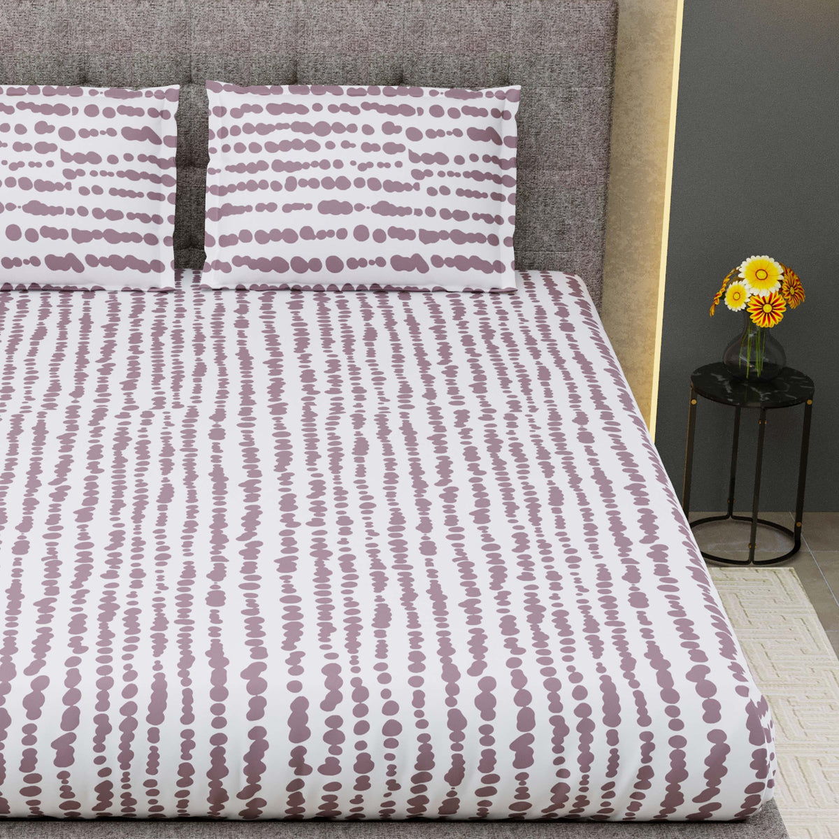 Pure Cotton Printed Bedsheet- Double Bed -Stripes-Muddy Pink