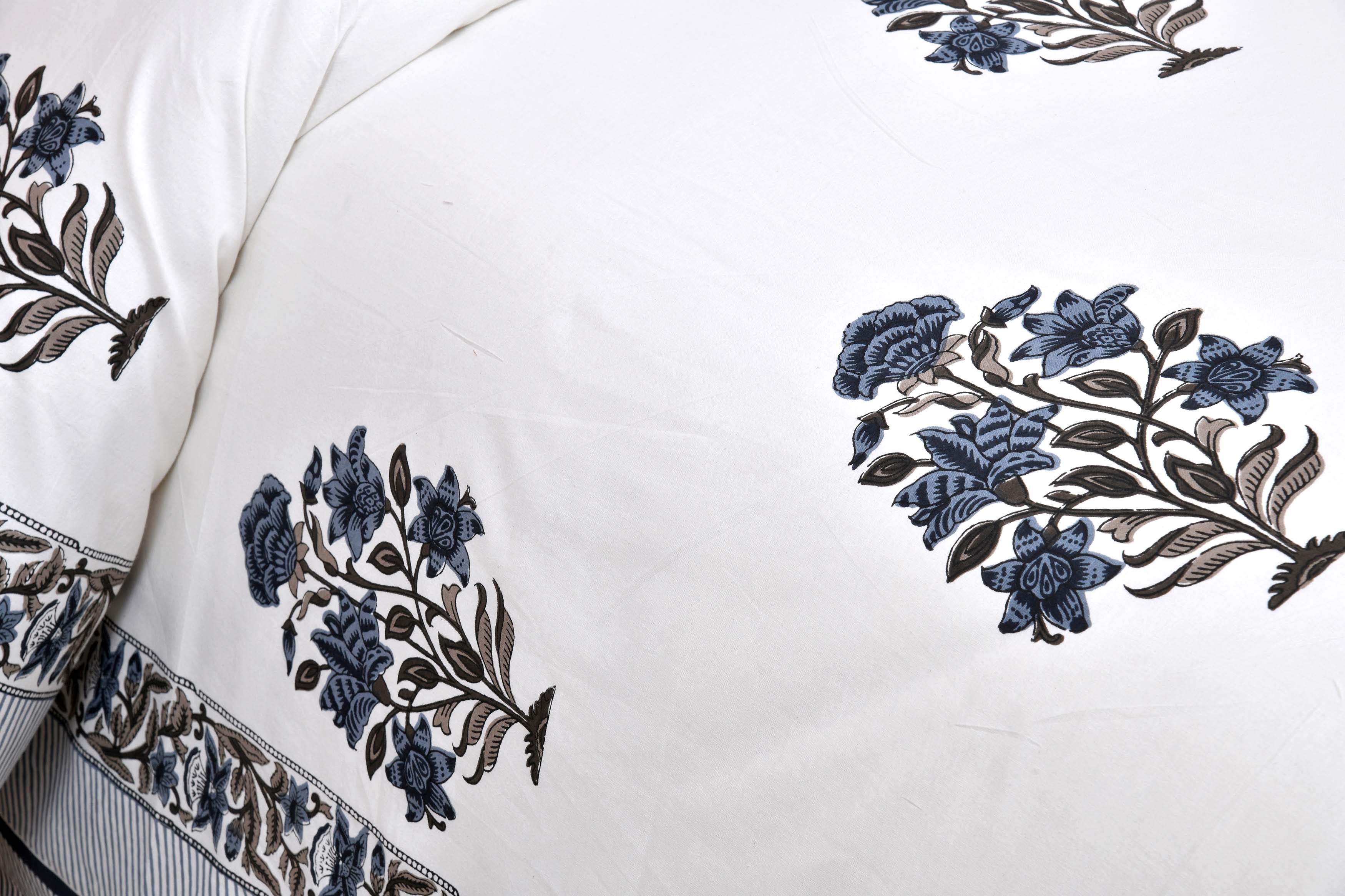 Pure Cotton Printed Bedsheet- Double Bed -Flower Tree - Greyish Blue