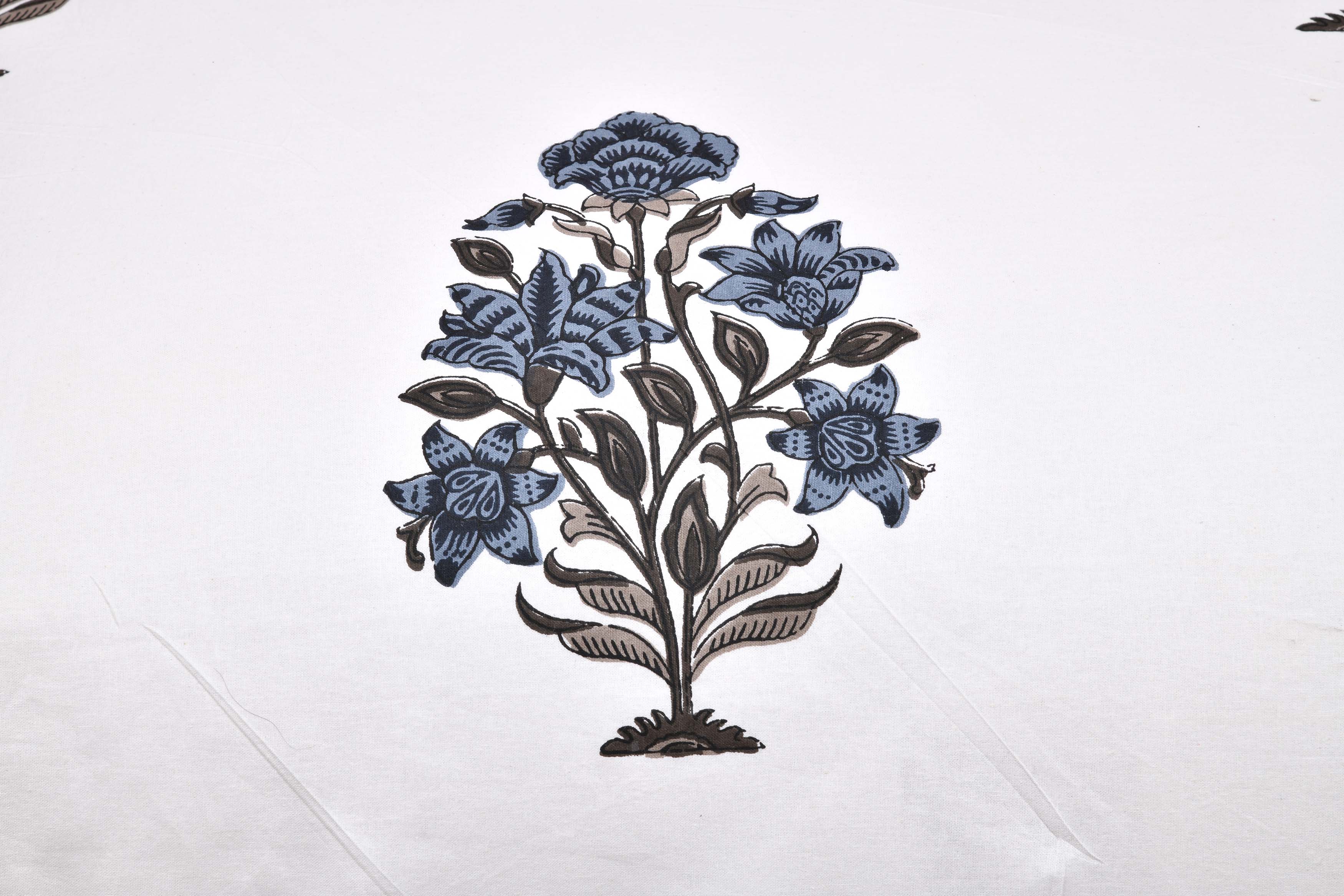 Pure Cotton Printed Bedsheet- Double Bed -Flower Tree - Greyish Blue