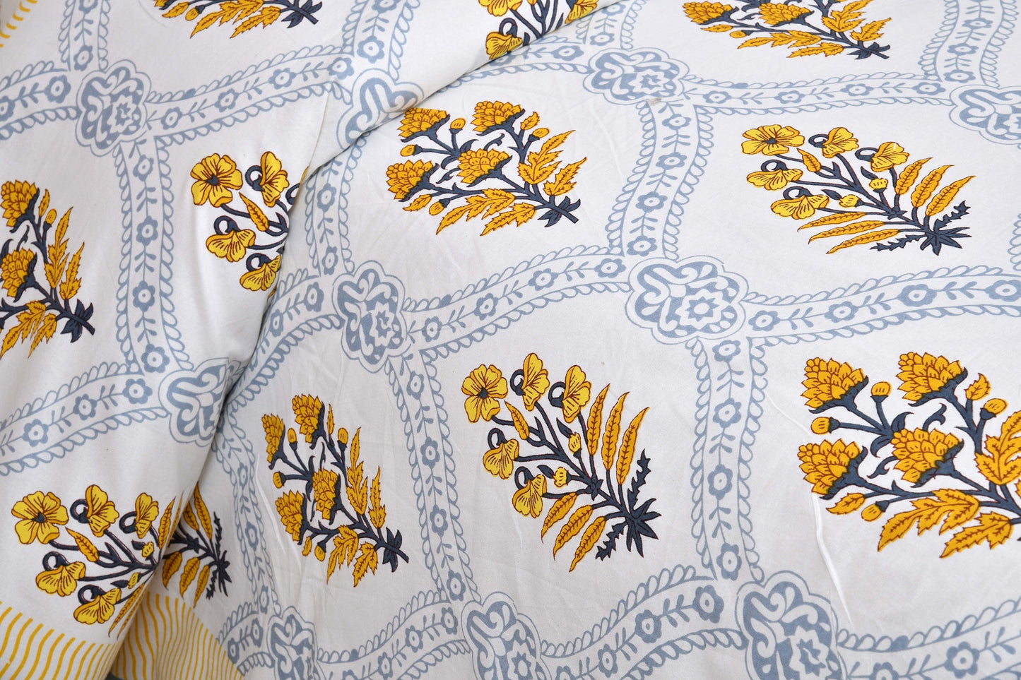 Pure Cotton Printed Bedsheet-Double Bed-Patterned Flower Tree - Yellow