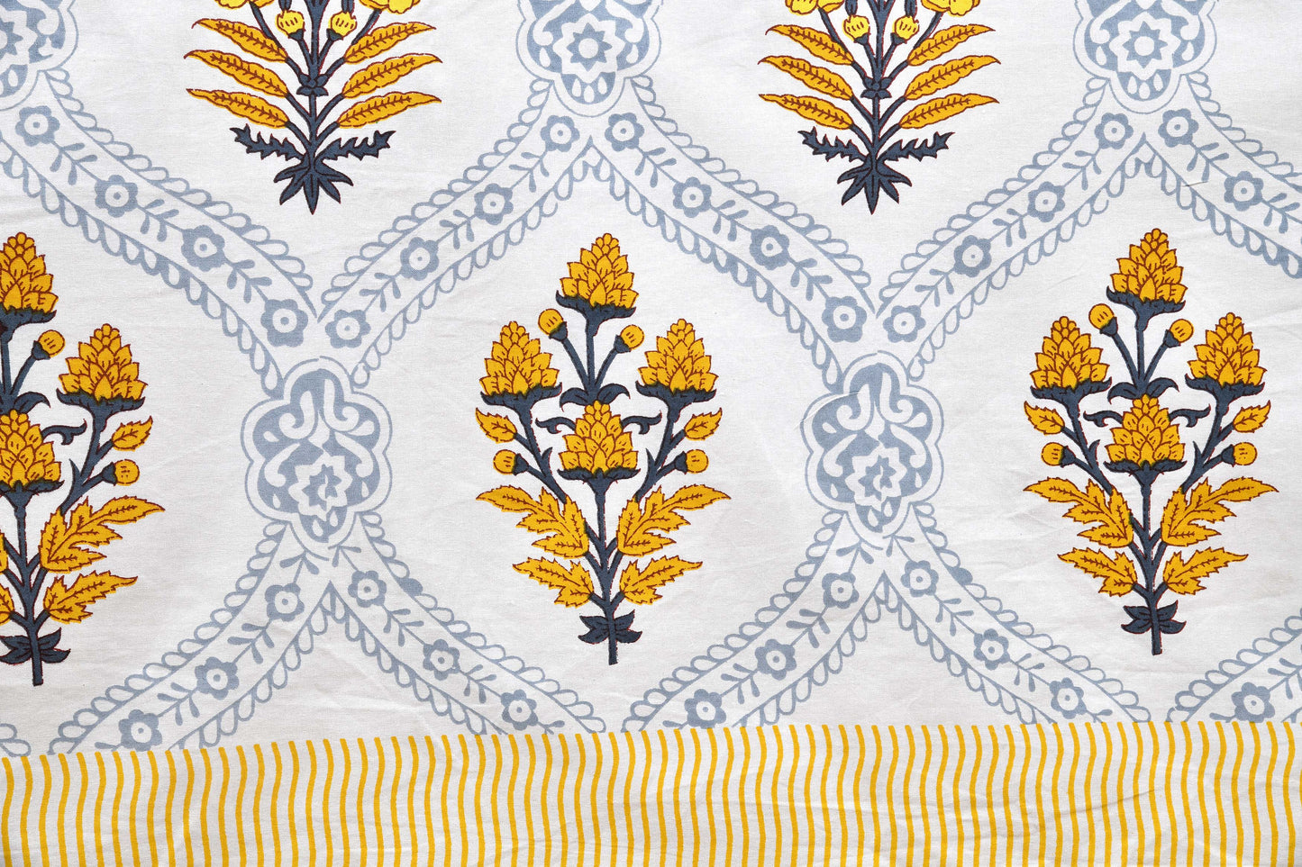 Pure Cotton Printed Bedsheet-Double Bed-Patterned Flower Tree - Yellow
