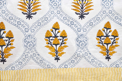 Pure Cotton Printed Bedsheet-Double Bed-Patterned Flower Tree - Yellow