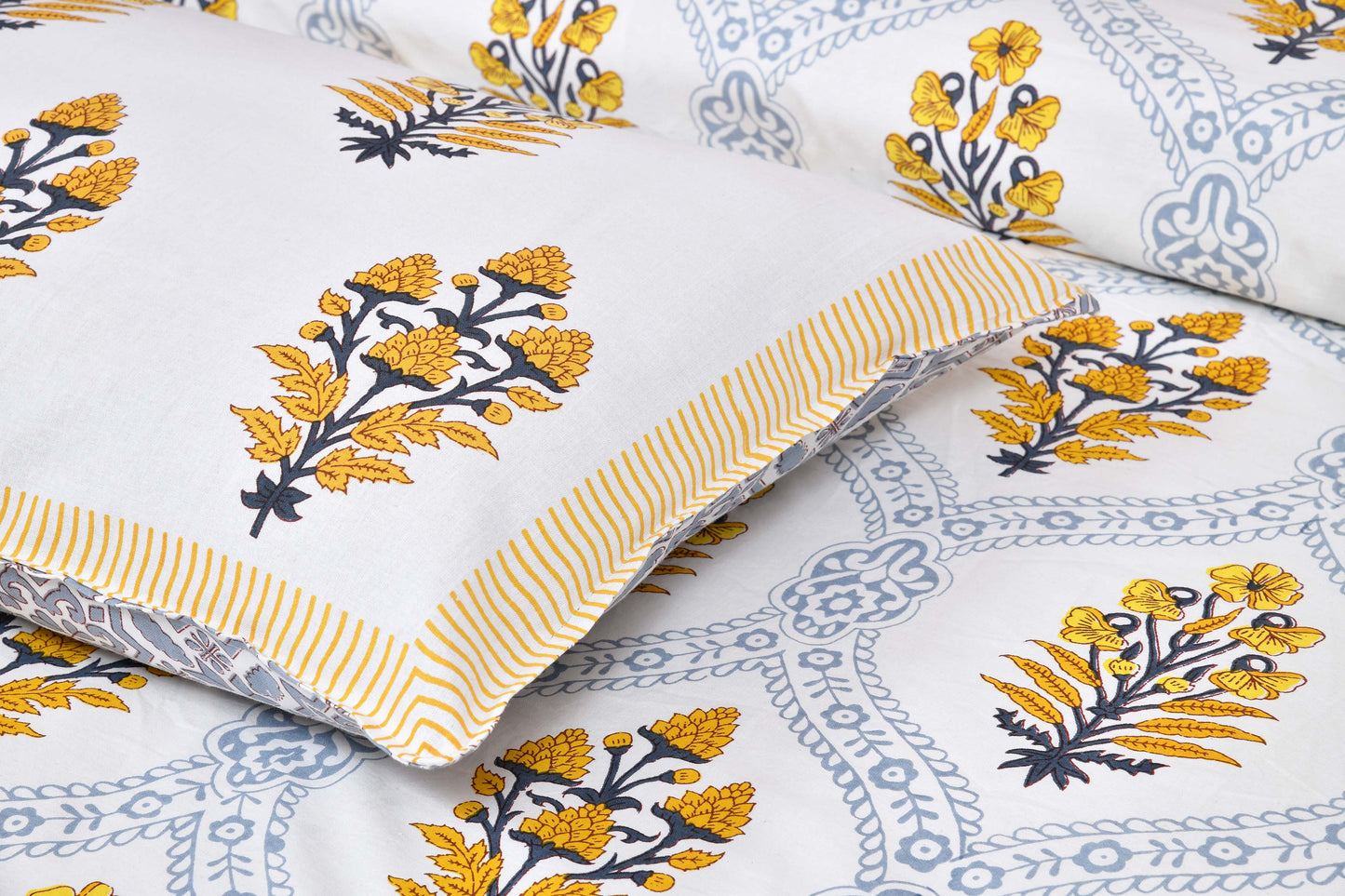 Pure Cotton Printed Bedsheet-Double Bed-Patterned Flower Tree - Yellow