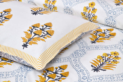 Pure Cotton Printed Bedsheet-Double Bed-Patterned Flower Tree - Yellow