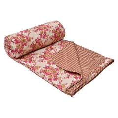 Dohar Cotton-Double Bed- Rose Bouquet Pink N Brown