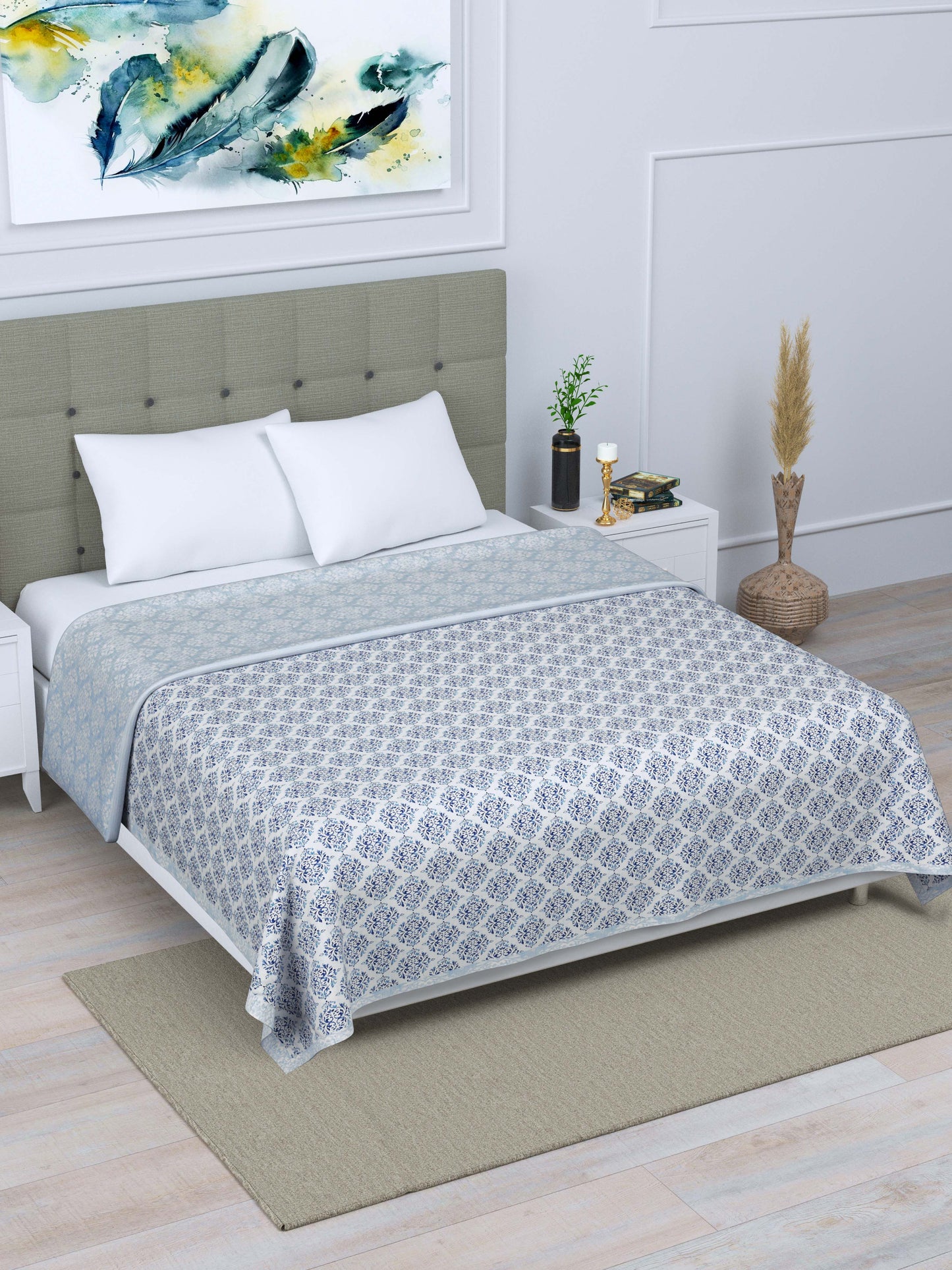 Dohar Cotton-Double Bed- Blue n Green Ethnic Buti