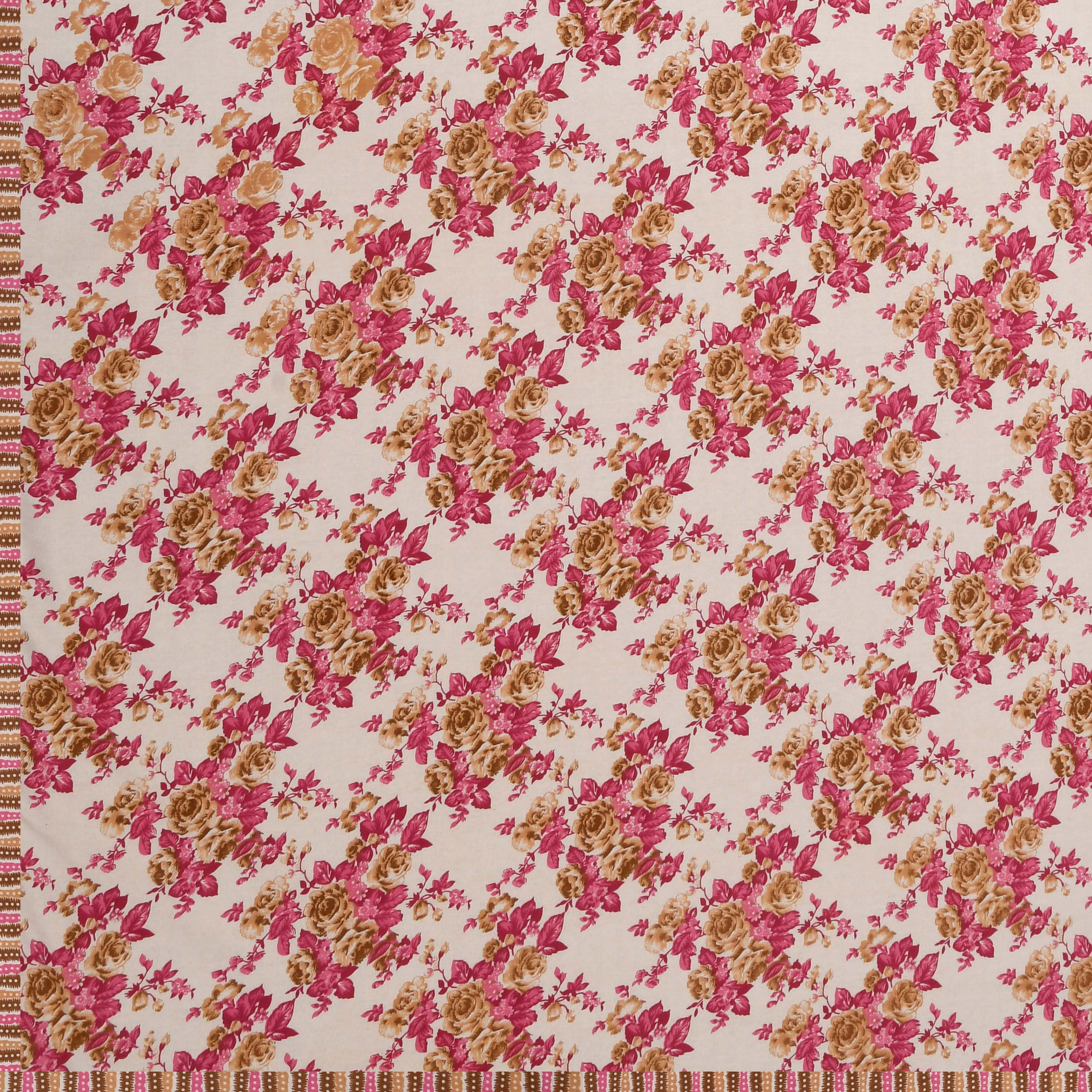 Dohar Cotton-Double Bed- Rose Bouquet Pink N Brown