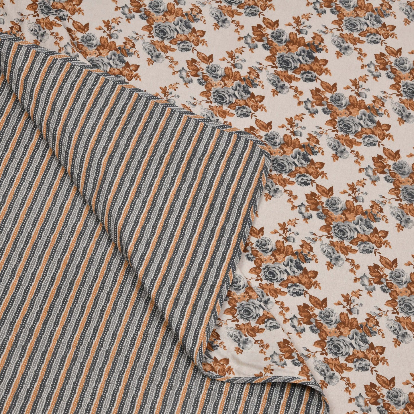 Dohar Cotton-Double Bed- Rose Bouquet Yellow N Gray