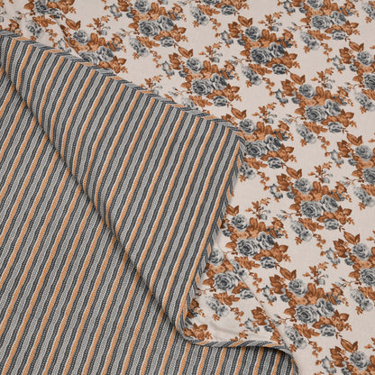 Dohar Cotton-Double Bed- Rose Bouquet Yellow N Gray