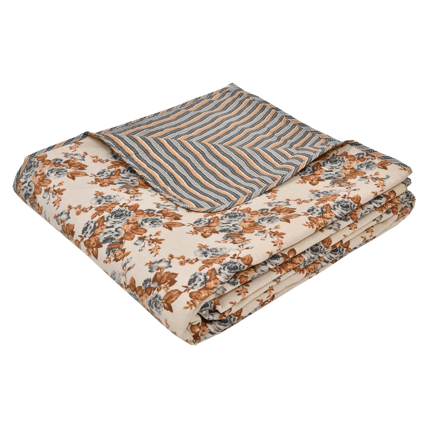 Dohar Cotton-Double Bed- Rose Bouquet Yellow N Gray