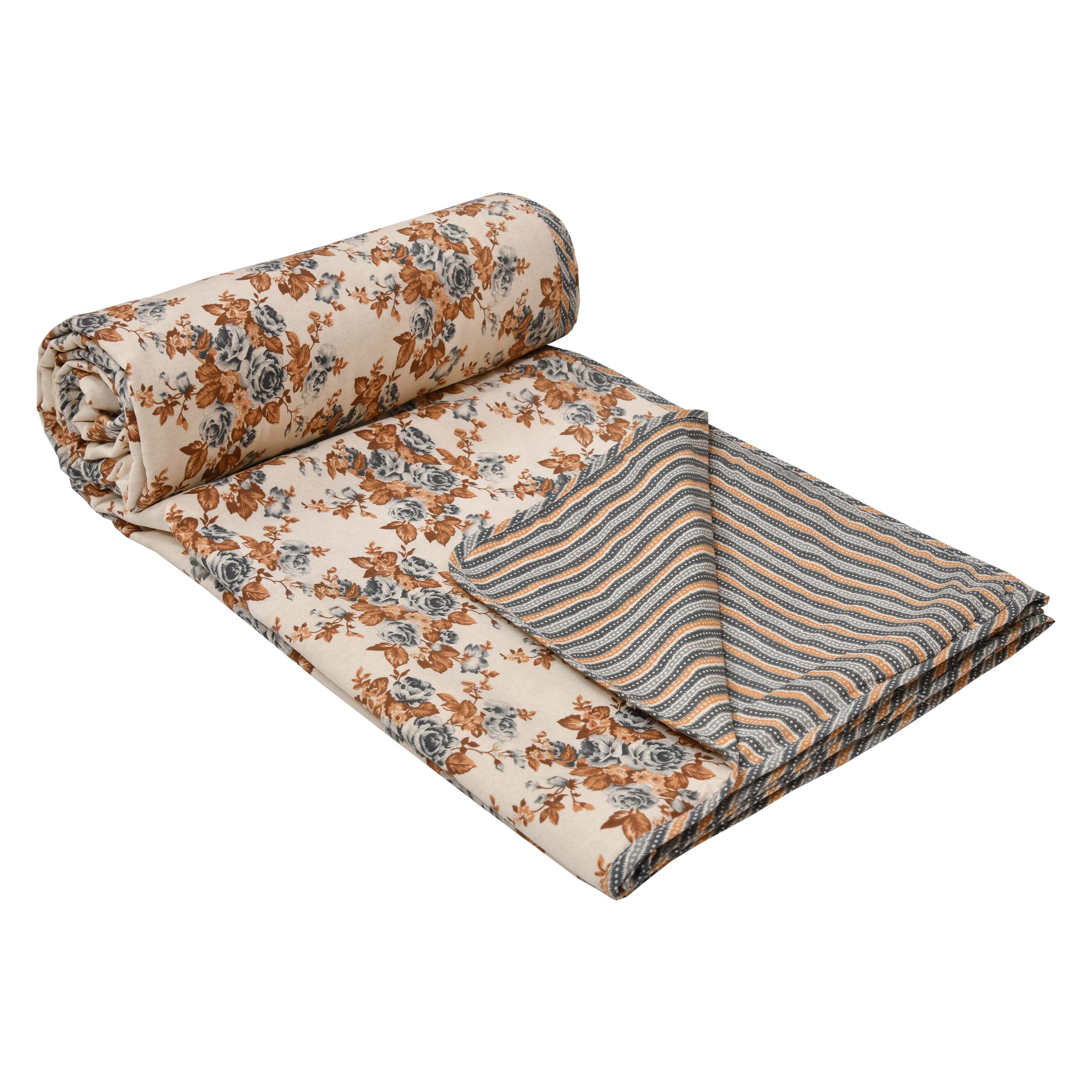 Dohar Cotton-Double Bed- Rose Bouquet Yellow N Gray