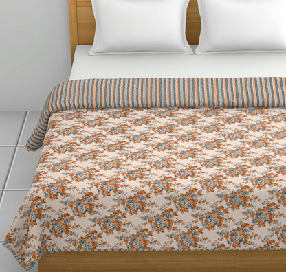 Dohar Cotton-Double Bed- Rose Bouquet Yellow N Gray